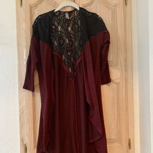 Maroon & black lace cardigan